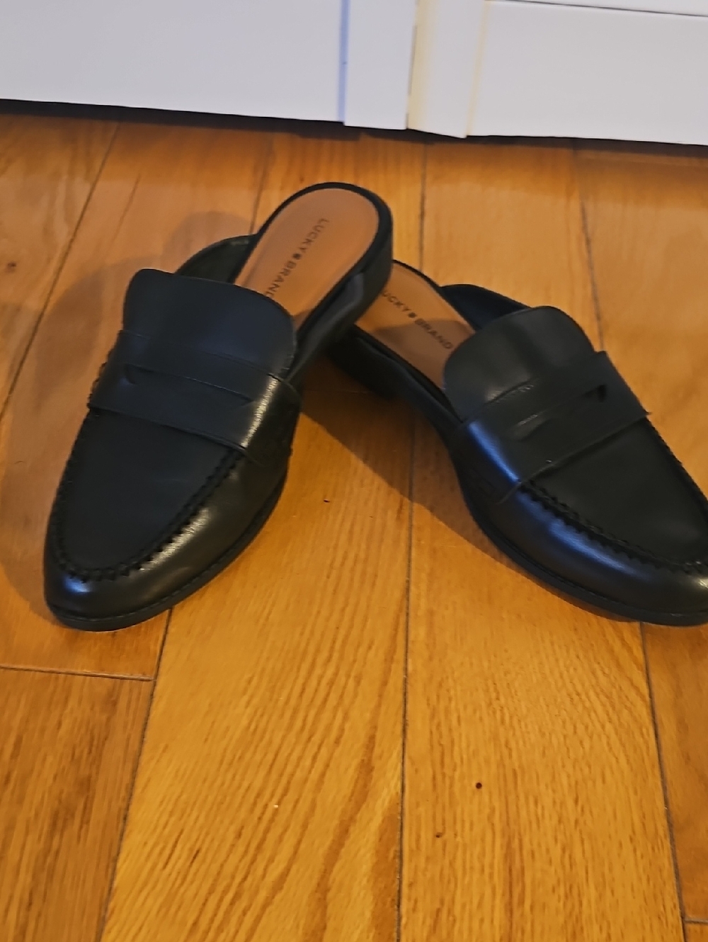 Lucky Brand Black Leather Backless Loafer Mules